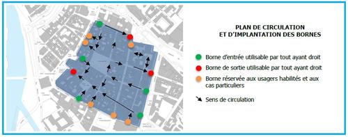 Implation des bornes et sens circulation du centre ville de MONTAUBAN