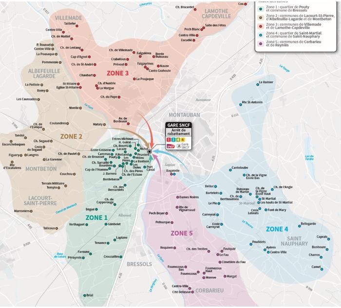 Plan du réseau péri urbain de Montauban sept 2018